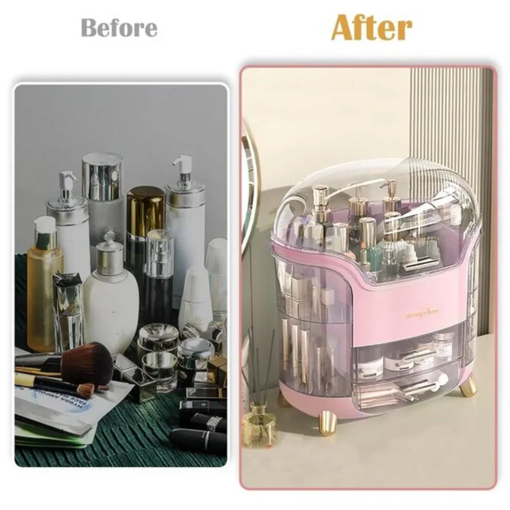 New Makeup & Skincare Organizer Box, Vanity Storage with Lid, Drawers & Cover
